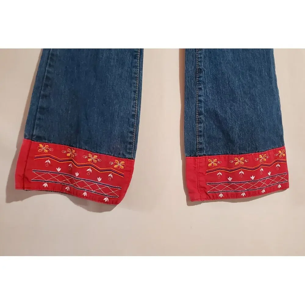 Vtg Jordache Embroidered Flare Hippie Jeans Girls Size 8 Boho 90s Y2K Cotton